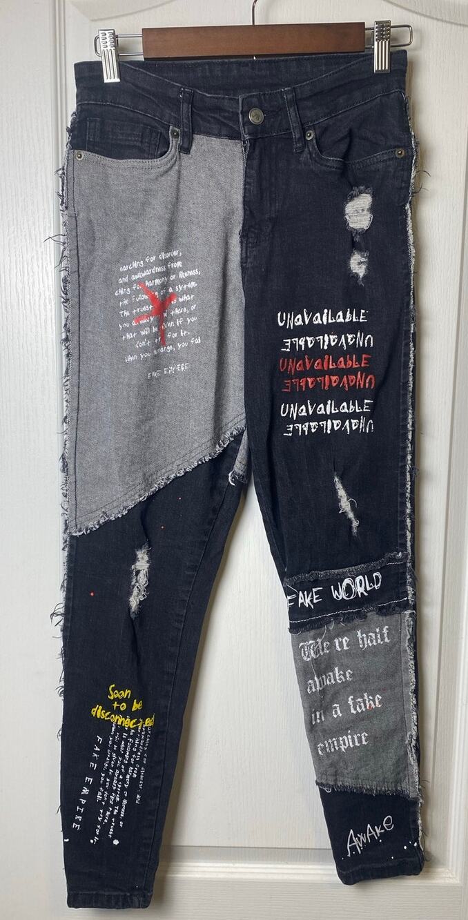 JK Attire Half Awake Graffiti Print High Waist Skinny Jeans Women's Size 10
